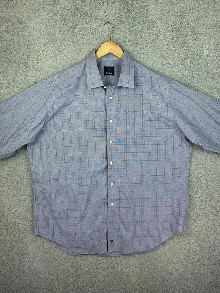 David Donahue Shirt Mens 18 34/35 Blue Gray Plaid Dress Button Front Cotton Mens - Image 2 of 4