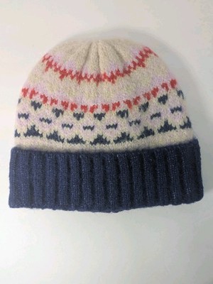 Vincent Camuto Brushed Fair Isle Beanie Navy Red Cream Women's New w Tags