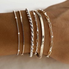 Dainty Silver Plated Bracelets for Women Trendy, Silver Jewelry Set for Women