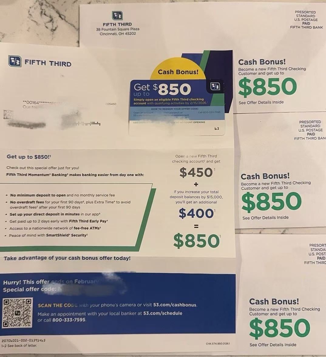 Fifth Third Bank $850