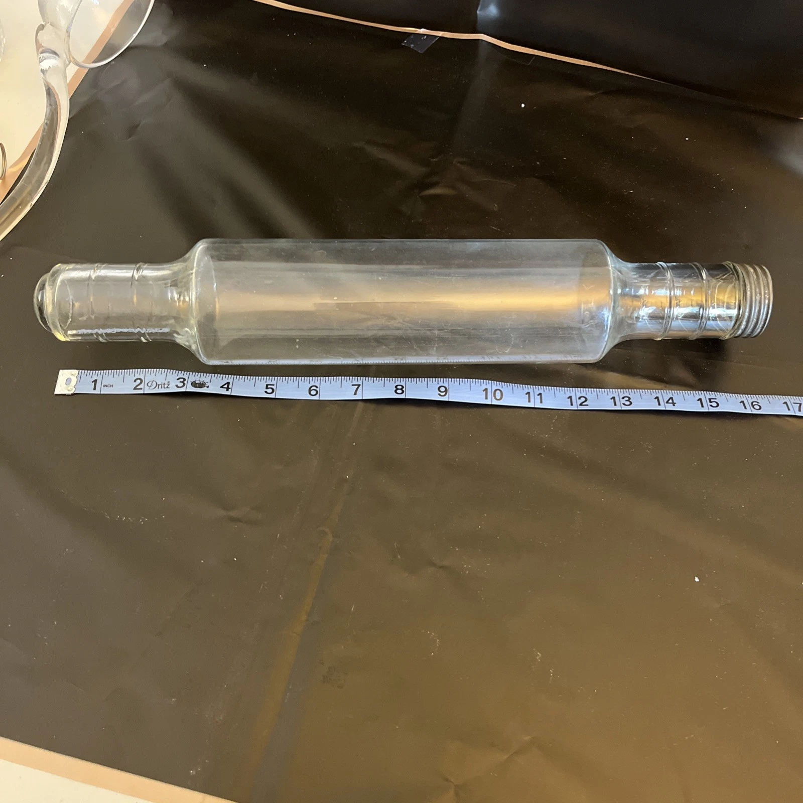 Vintage Clear Glass Rolling Pin with Screw Top Metal Cap 16 "
