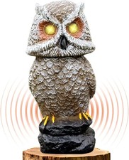 Solar Lighted Eyes Sounds Brown Owl Garden Statue Stake - Keeps Pests AWAY