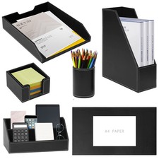 Office Supplies PU Leather 6-Piece Set Desk Organizer,Include Writing Pad,Let...