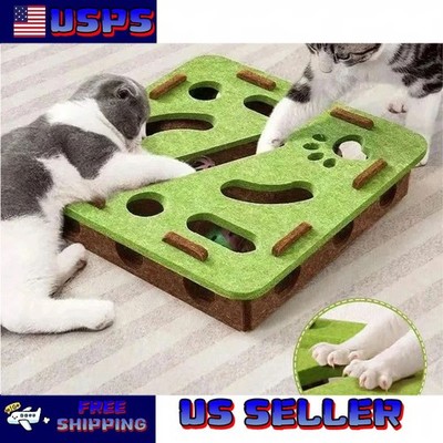 Pet Cat Puzzle Maze Holes Toys Felt Box With Bell Ball Kitten Playing Toys