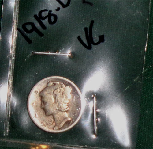1918-D  SILVER MERCURY DIME - GRADES "VERY GOOD"