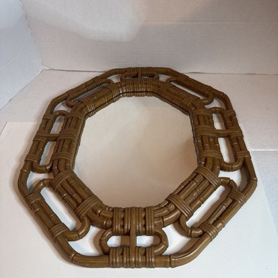 Vintage Homco Inc 2144 Rattan Bamboo Wicker Plastic Octagonal Mirror 17  Brown 