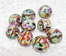 9 Vintage Art Glass Beads Stunning Speckled w Rainbow of Colors 3/8" Rounds