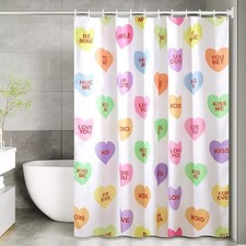 Valentines Day Candy Heart Shower Curtain Colorful Fabric Bathroom 72x72 In