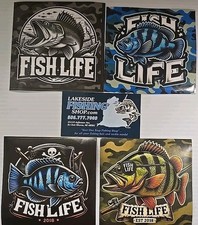 LOT OF 4 "FISH LIFE" GLOSSY STICKERS DECALS FISHING BOATING OUTDOOR ACCESSORIES