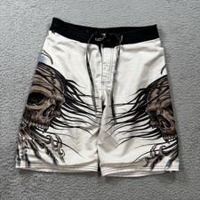 Affliction Board Shorts Fits 33 SKULLS Gothic Y2K AOP Trunks Swimwear Drawstring
