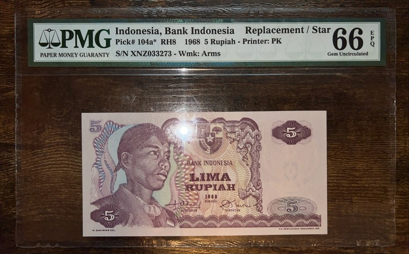 Indonesia 5 Rupiah 1968, Replacement, Pick-104a*, PMG Grade 66 Gem UNC, EPQ