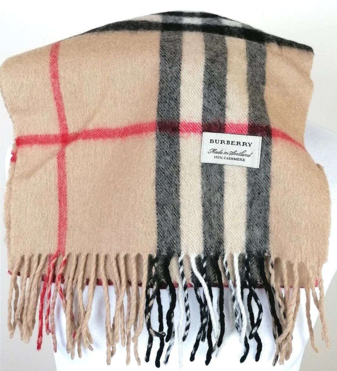 Burberry London Scarf Tan Red Black Nova Check One Size *100% Cashmere* 2-204