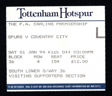 Tottenham Hotspur v Coventry City 1993-1994 Premier League Ticket 01/01/1994