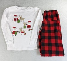 Carter's Boy's Youth Fleece Pajama Set Size 8 Red Buffalo Plaid Christmas Santa