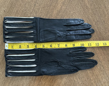VINTAGE mid-century kid leather gloves, black with white cutouts/slits XS