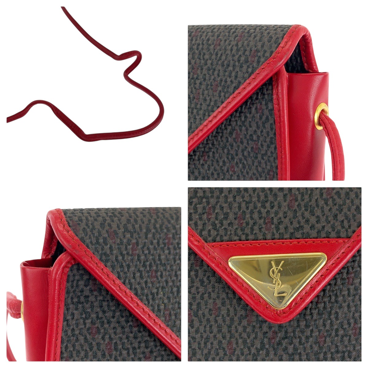 Borsa a tracolla YVES SAINT LAURENT vintage logo YSL rosso viola oro pelle hardware