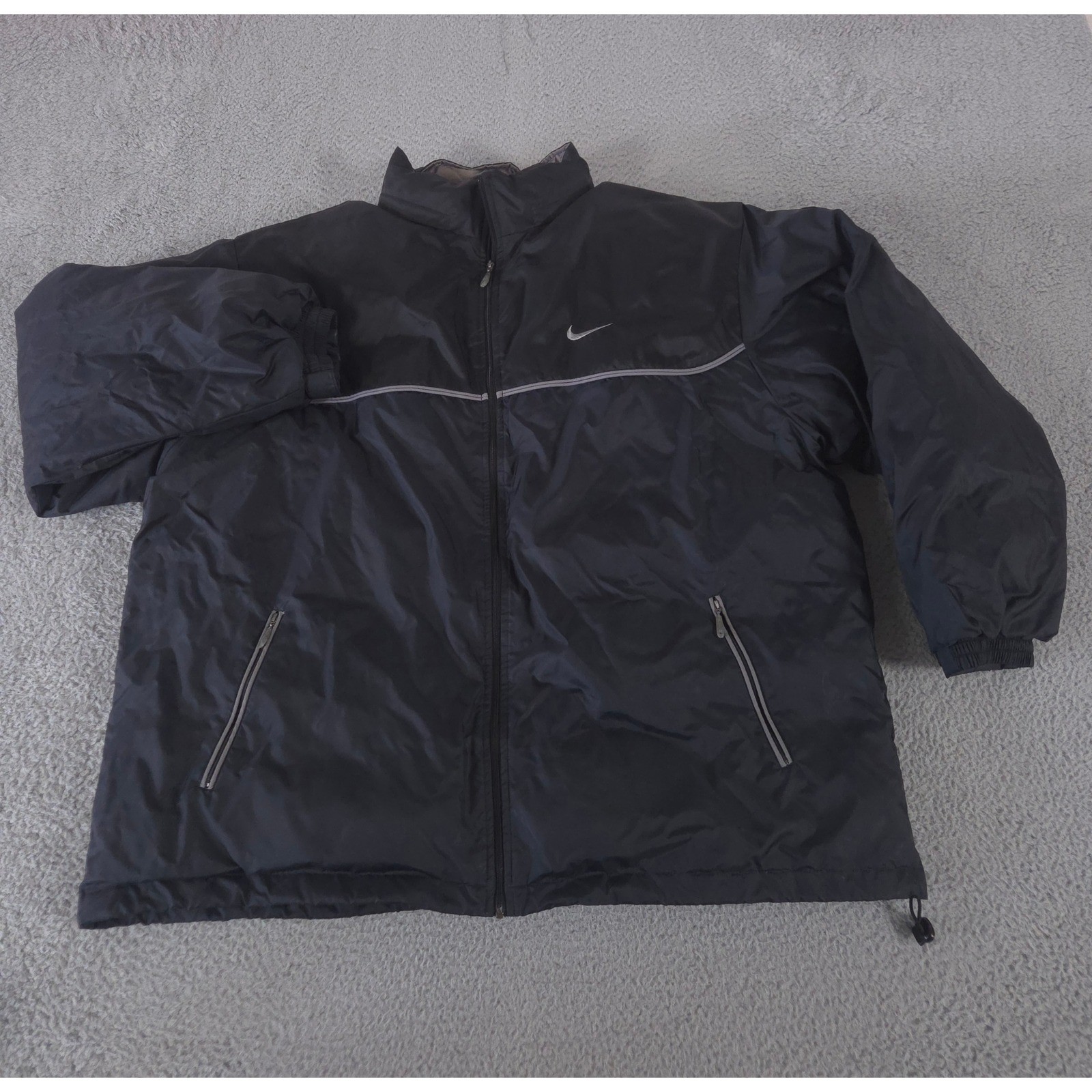 VINTAGE Nike Jacket Mens XXL Black Down Fill Puffer Reflective Swoosh Y2K 90s