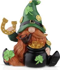 Handmade St. Patrick's Day Gnome Figurine with Shamrock for Home Decor