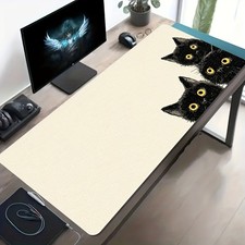 1pc Large-sized Esports Gaming Mouse Pad with a Cute Yellow-eyed Black Cat Art