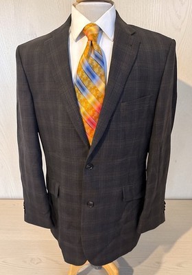 Joseph Abboud White Label Brown Plaid Wool Jacket Blazer Sport Coat Men's Sz 44L