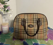 Burberry Beige Plaid Satchel Top Handle Bag, Zip Closure, Inner Pockets, Gold HW