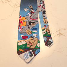 Vintage 1997 Looney Tunes Stamp Collection Necktie Bugs Bunny Airmail USPS Silk