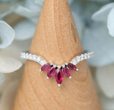 1.94Ct Marquise Cut Red Ruby Created Eternity Wedding Band 14K White Gold Plated