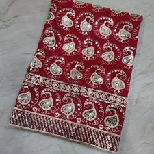 Indian Classic Paisley Dupatta Sequins Beaded Scarf Georgette Veil Stole Hijab L