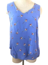 I. N. Studio blouse top size PM petite medium sleeveless bird of paradise blue