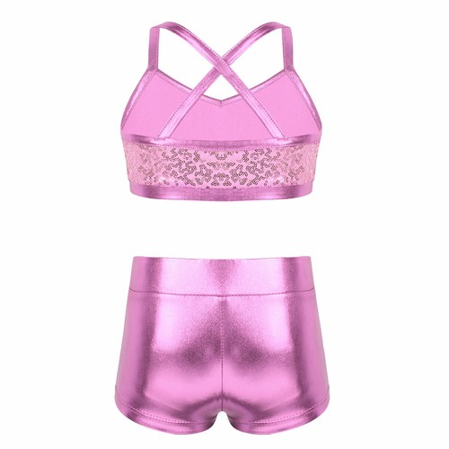 Kids Girls Ballet Gymnastics Tank Crop Tops+Bottoms Outfit Sports Dancewear 2PCs - 第 46/48 張圖片