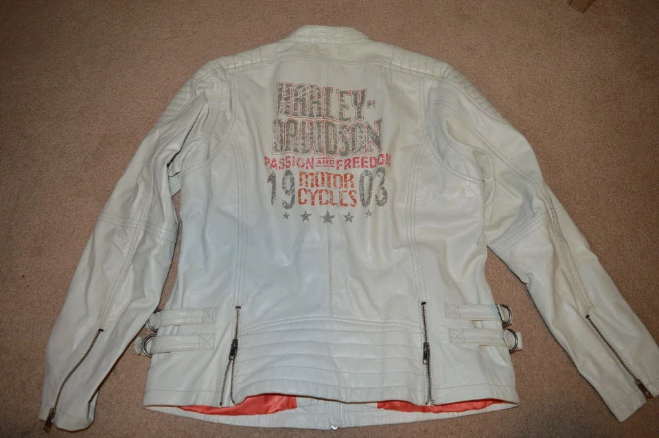 Harley Davidson Spring Brook 2014 White Leather Riding Jacket - Women’s XL NICE! - Image 2 of 4