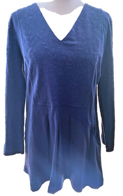 Adini 100% Baumwolle Slub Jersey Tunika V Ausschnitt 3/4 Ärmel Stickerei Detail S