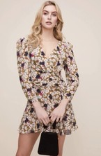 ASTR women's Floral Ruched Waist long sleeve Minidress In Olive Floral size XL