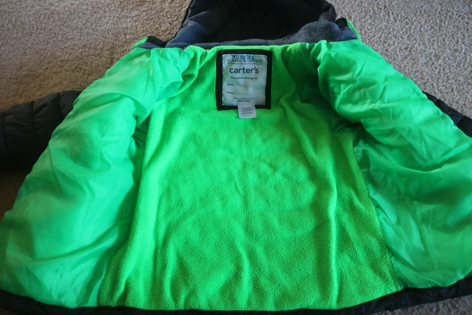 Carter's Kids Boy Jacket Green Fleece Full Zip Hooded Black Size S / 4 - Image 2 of 4