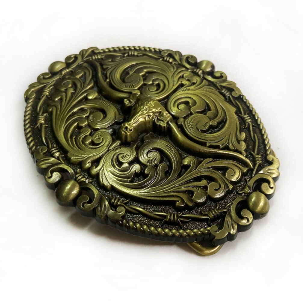 Vintage Bull Floral Pattern Western Cowboy Belt Buckles Men & Women Rodeo Wear