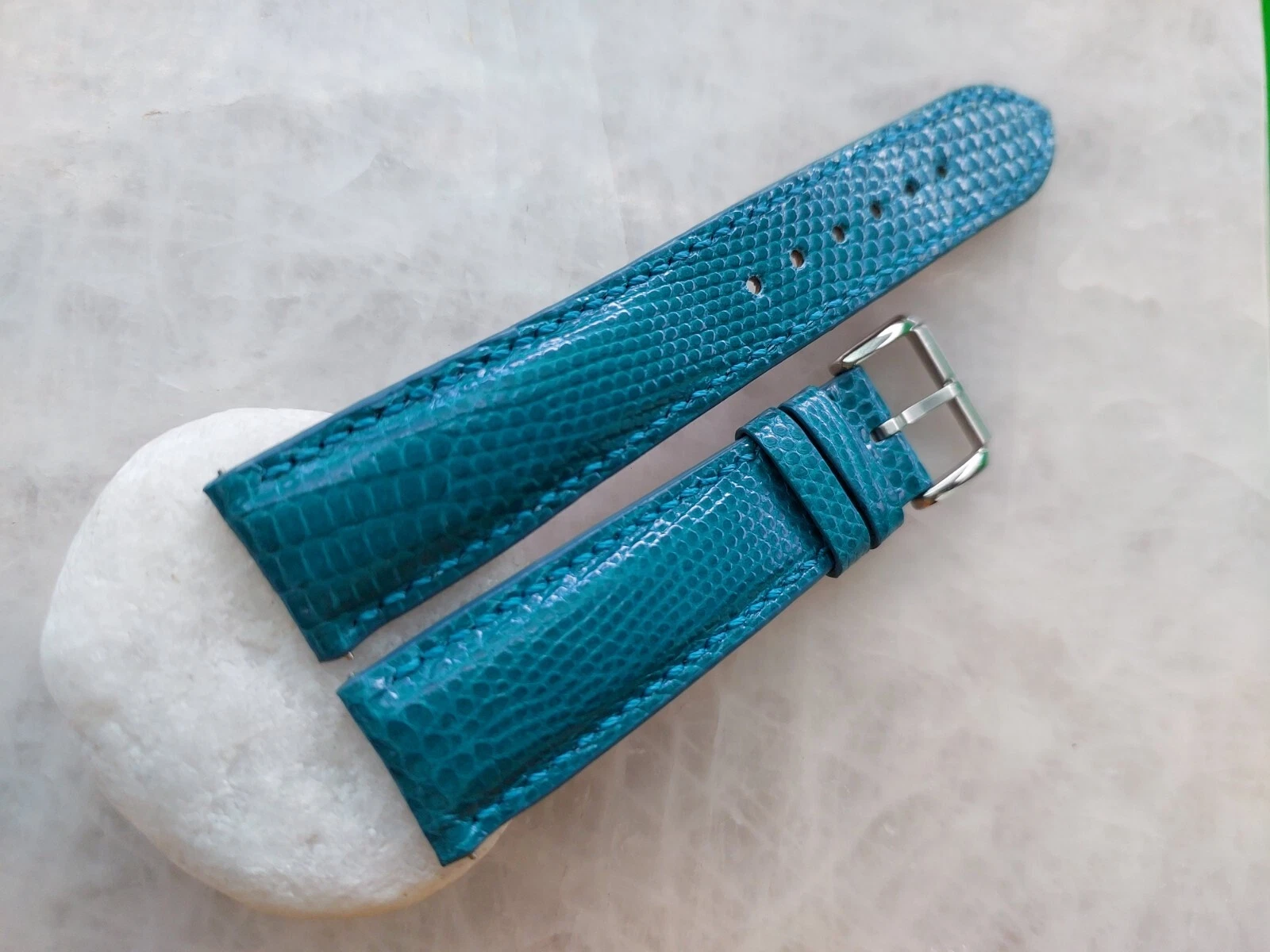 20mm/18mm Green Lizard Print Leather Watch Strap Band
