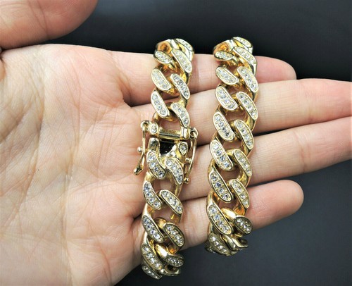 Miami Cuban Kette ICED Halskette oder Armband Hip Hop Herren vergoldet CZ Schmuck  - Bild 9 von 9