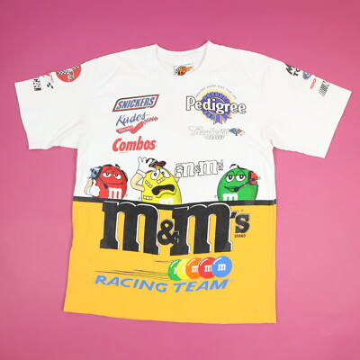 Vintage AOP Racing T-Shirt Men's Medium M&Ms All Over Print Pit Crew Team Tee