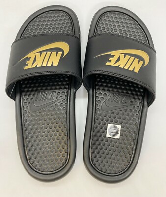 Nike Mens Benassi JDI Slides - *Black / Metallic Gold  display picture 3