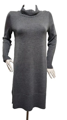 Eileen Fisher Gray Washable Wool Crepe Long Sleeve Sweater Dress Size Large  New | eBay
