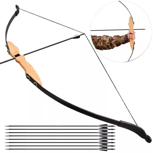 52'' Archery Recurve Bow 40LBS Hunting Arrows Set Wooden Bow for Adults Beginner - Picture 15 of 16
