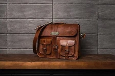 16" Vintage Men's Collage Style Leather Handbag Shoulder Bag Satchel Messenger