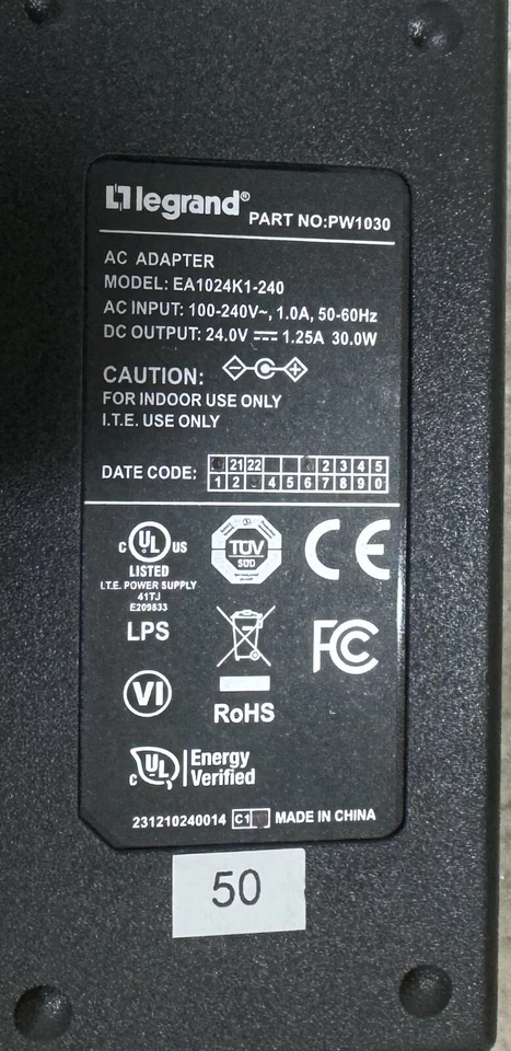 Adaptador de CA Legrand 30W original OEM - 110-120VAC 24V DC @ 1,25A - P/N PW1030 Foto 4 de 4