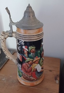 Zoller & Born German Stein 1L Tankard beautifull coloured decoration