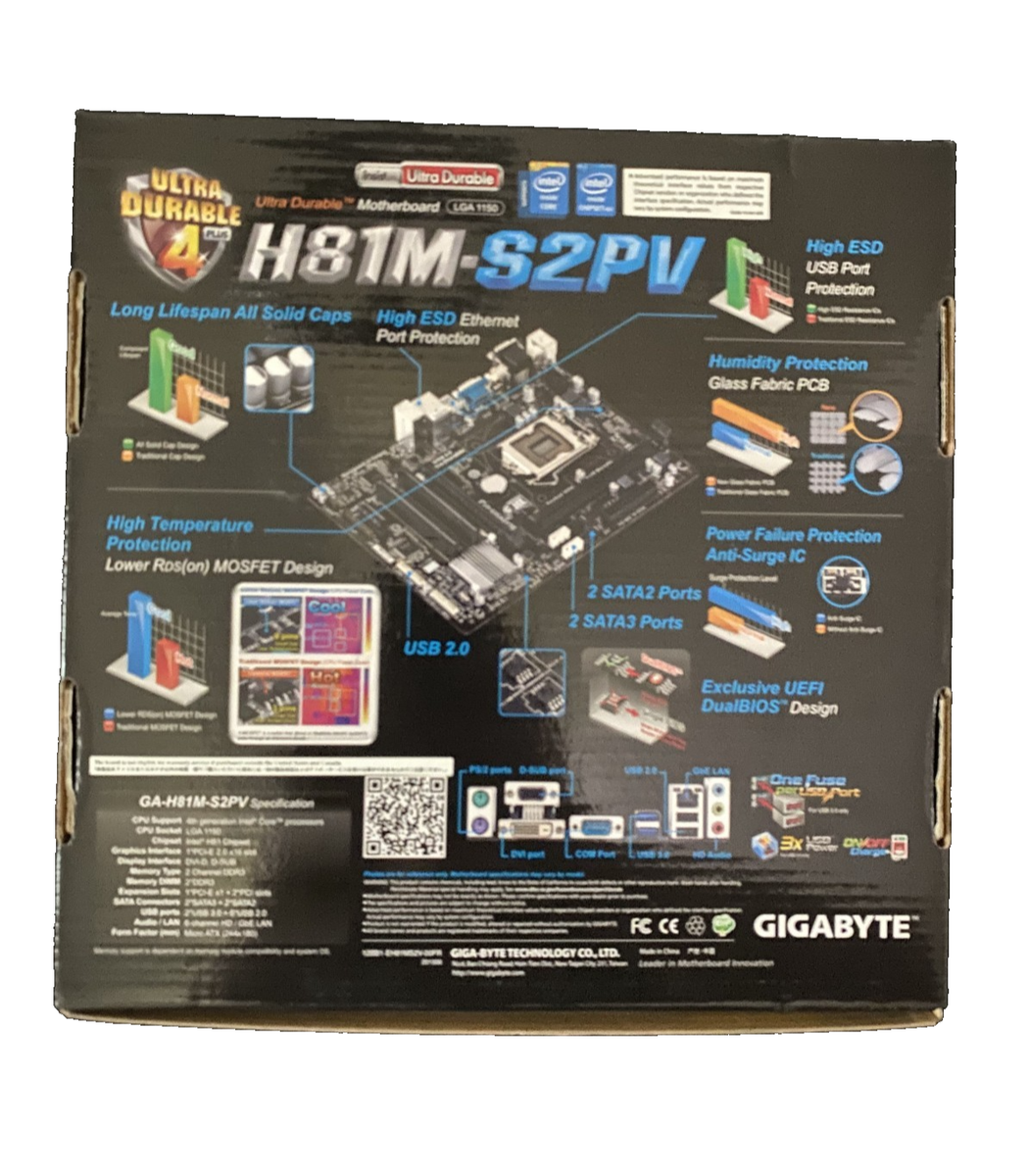 GIGABYTE GA-H81M-S2PV LGA 1150, Intel Motherboard for sale online