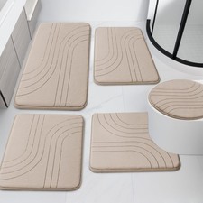 Yihouse Beige Bathroom Rug Set 5 Pieces Soft Non Slip Memory Foam Bath Mats