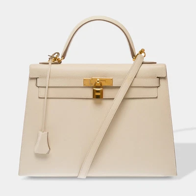 Sac HERMES Kelly 32 en Cuir Blanc - 103658 - Photo 1/4