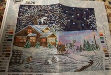 Vintage Leisure Arts DMC 5820 cabin horse sleigh snow Needlepoint Canvas Only