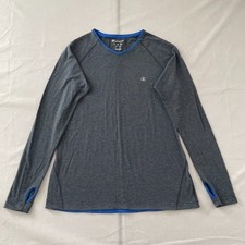 Champion Womens Gray Striped Long Sleeve Thumb Holes Athletic T-Shirt Size L