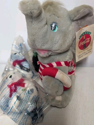 Coca Cola Plush Elephant Holding Bottle Coke Vintage W/tag + 2 Coke Bears 